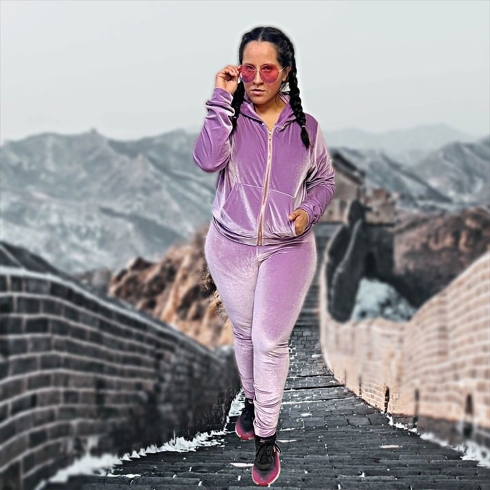 Fabletics Lilac Women's Velour Tracksuit Set